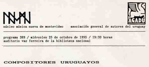 Concierto del Nucleo Música Nueva  n° 389 "Cmpositores Uruguayos"